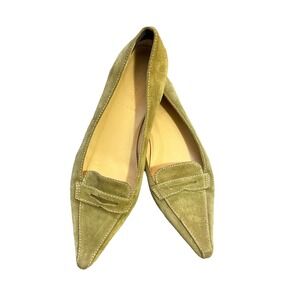 J.Crew Lime Green Block Heel Suede Leather Pumps Women's 7.5 Pointed Toe Italy